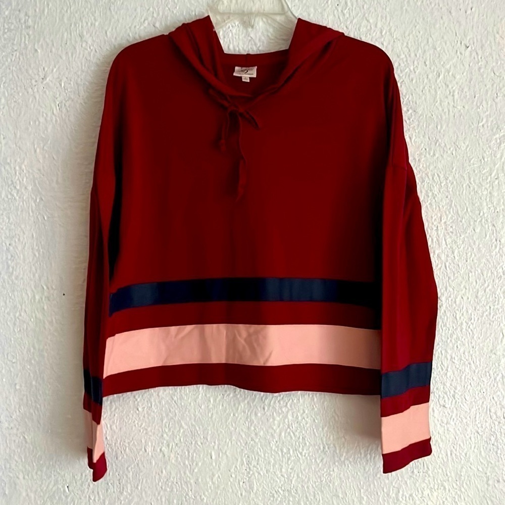 Self-esteem, red and striped, hooded, pullover, sweater, size large